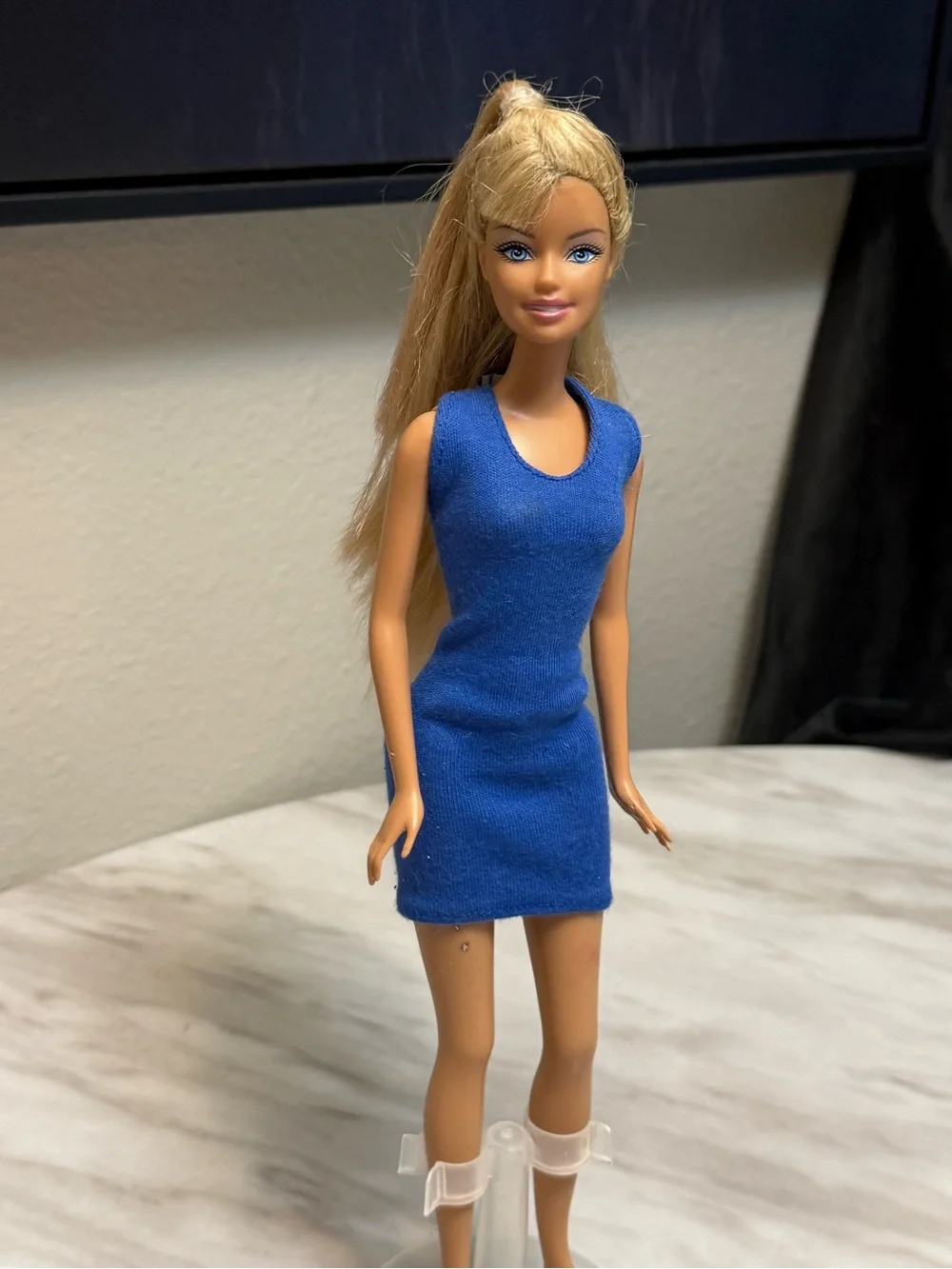 Barbie Mattel blonde hair newer gen in blue halter dress